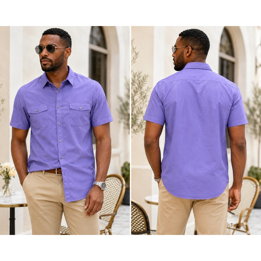 Business Casual Cotton Button Shirt Purple Men's Large‎ Banana Republic